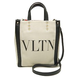 Sac cabas Valentino Garavani en toile et cuir Noir Blanc