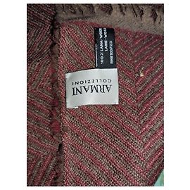 Autre Marque Armani Collezioni Bordeaux and grey herringbone wool scarf Grey Dark red