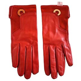 Givenchy Magnificent leather gloves, turned leather cuffs, with gold-tone logo ring Dark red
