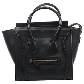 Céline Celine Luggage Micro Shopper Leather Handbag in Black Black