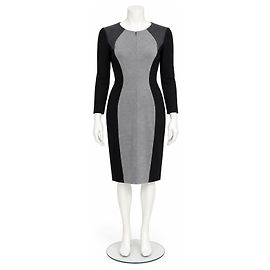 Escada Etuikleid grau Color-Blocking Wollmischung Schwarz Grau