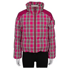 Moncler Pink Plaid Down Puffer Jacket Crystal Detail XXS US 0 Pre-owned Other