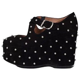 NWOB Alaïa Black Suede Wedge Pumps - Size EU 38 Pre-owned Other