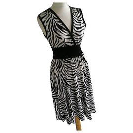 Autre Marque Les Filles de PARIS Black and White Zebra Print Viscose Dress Black White