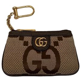 Gucci Pouch with GG Monogram and Keychain Brown