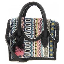 Autre Marque Bolso de cuero tallado Carving Tribes Negro