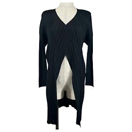 Issey Miyake Cardigan largo de poliéster PLEATS PLEASE Negro