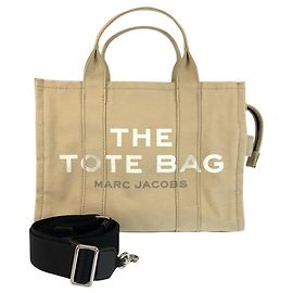 MARC JACOBS THE TOTE BAG Canvas 2way Bag Black Silvery Beige