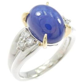 Autre Marque Crescent Vert Synthetischer Sternsaphir Platin Au750 Ring Silber