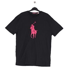 Ralph Lauren Schwarzes Baumwoll-T-Shirt mit Reiter-Print Schwarz