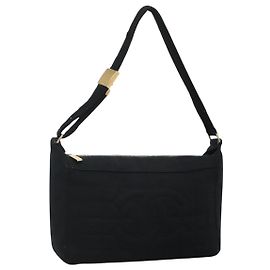 CHANEL linha Choco Bar Bolsa de Ombro Canvas Preta CC Outro