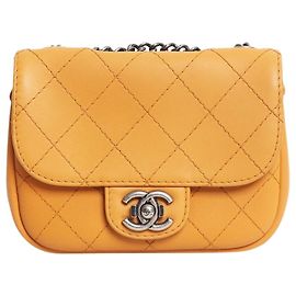 Chanel Mini bolso de solapa naranja 2014 acolchado de diamante Naranja