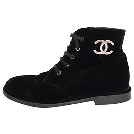 Chanel  Stiefeletten aus schwarzem Samt - Größe EU 38.5 Schwarz