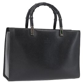 GUCCI Bamboo Hand Bag Leather Black Silver 002 0260 Altro