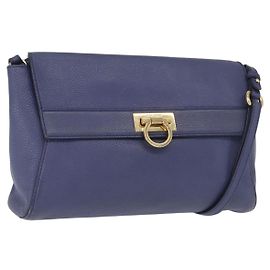 Salvatore Ferragamo Sac à épaule Gancini Cuir Navy Gold Autre