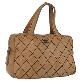 CHANEL Wild Stitch Hand Bag Leather Beige CC Altro