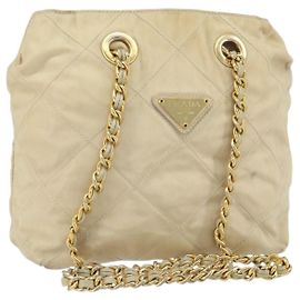 PRADA Chain Shoulder Bag Nylon Beige Gold Altro