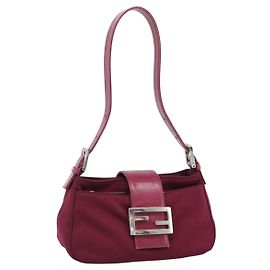FENDI Bolsa de Ombro Mamma Baguette em Algodão Vermelho Vinho Prata Outro