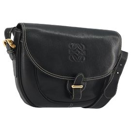 LOEWE Anagram Shoulder Bag Leather Black Gold Altro
