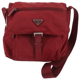 Sac à épaule en cuir et nylon Tessuto avec logo triangle Prada Rouge Bordeaux
