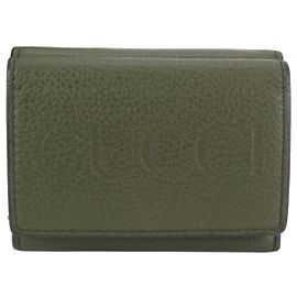 Portafoglio tri-fold in pelle Gucci Verde Cachi