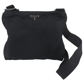Sac en cuir et nylon Tessuto avec logo triangle Prada Noir