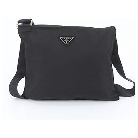 Prada Tessuto Nylon Triangle Logo Messenger Bag Black