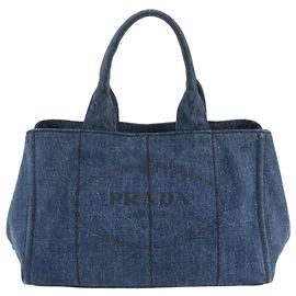 Prada Canapa Denim Blue Tote Bag mit Dreieckslogo Blau