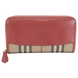 Burberry Nova Check Leather Canvas Long Wallet Pink Beige