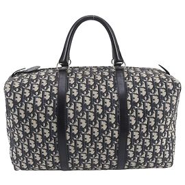 Borsa Boston Christian Dior Trotter in pelle e tela Blu navy