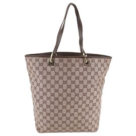 Saco Tote Gucci em lona GG e couro Marrom
