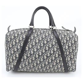 Borsa Boston Christian Dior Trotter in pelle e canvas Blu navy