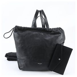 Autre Marque Yves Saint Laurent Leather 2-Way Backpack Rucksack Tote Bag Black