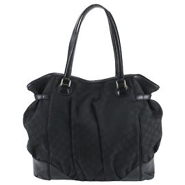 Gucci GG Nylon Leder Tote Bag Schwarz