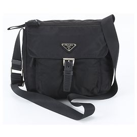 Sac à épaule en cuir et nylon Tessuto avec logo triangle Prada Noir