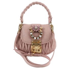 Bolsa de couro Miu Miu Matelassé Crystal Bijou Rosa