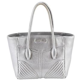 Miu Miu Nappa Biker Leather Tote Bag Silvery