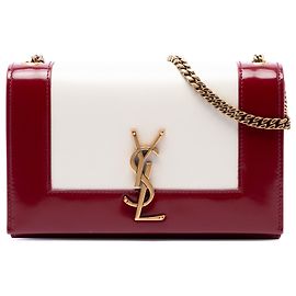 Autre Marque Saint Laurent Kate Small Bicolor Schultertasche aus Lammleder und Lackleder mit Monogramm in Weiß Weiß