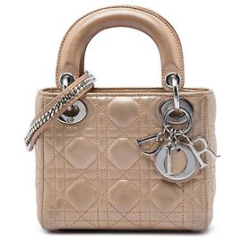 Dior Beige Mini Iridescent Lambskin Cannage Lady Dior Beige