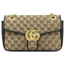 Bolsa de Ombro Gucci Beige Large GG Marmont Matelassé em Lona GG Diagonal e Couro Bege