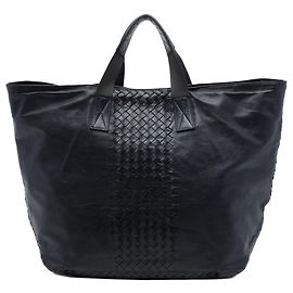 Tote Soft em Nappa Azul com Acabamento Intrecciato Bottega Veneta Azul Azul marinho