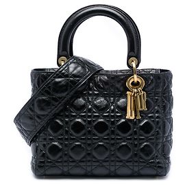 Dior Black Medium Crinkled Patent Cannage Supple Lady Dior Schwarz