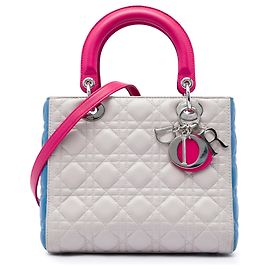 Dior Brown Medium Tricolor Lambskin Cannage Lady Dior Marrom Bege