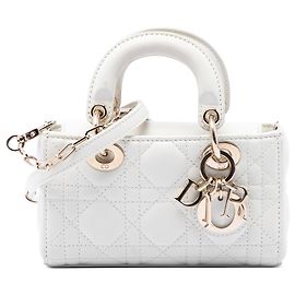 Dior White Micro Lambskin Cannage Lady D Joy Blanco