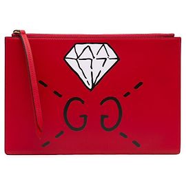 Pochette GucciGhost en cuir de veau rouge avec fermeture éclair diamant Rouge