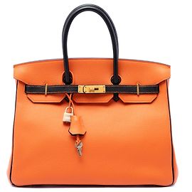 Hermès Orange Special Order Bicolor Clemence Birkin Retourne 35 Orange