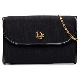 Borsa a tracolla con catena Dior Black Oblique Canvas Nero
