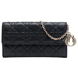 Dior Lady Dior Wallet On Chain aus schwarzem Lammleder Cannage Schwarz