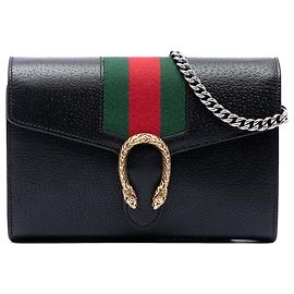 Gucci Dionysus Web Mini Wallet On Chain aus schwarzem Kalbsleder Schwarz