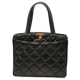 Chanel Black CC Quilted Caviar Turnlock Handbag Black